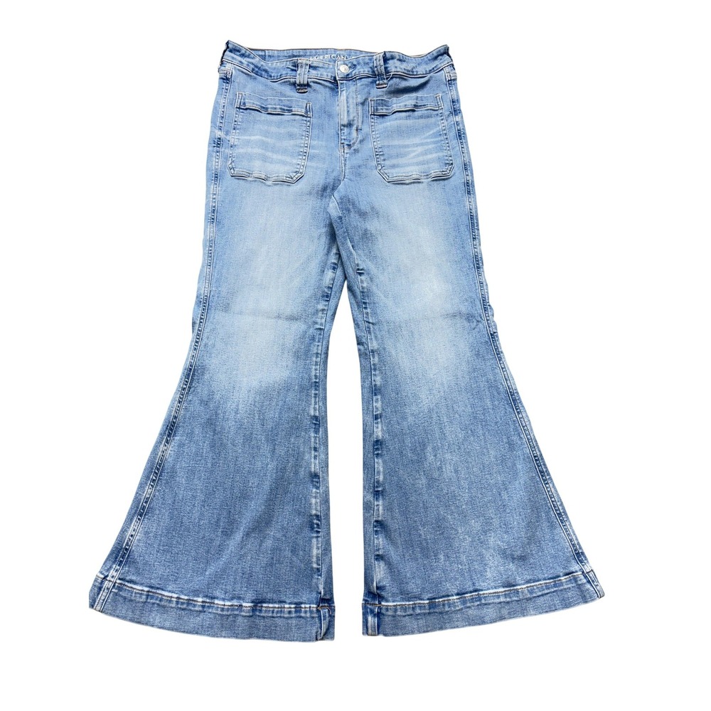 American Eagle Festival Flare Jeans Womens 35x25.5 Blue High Rise Tag 16 Short